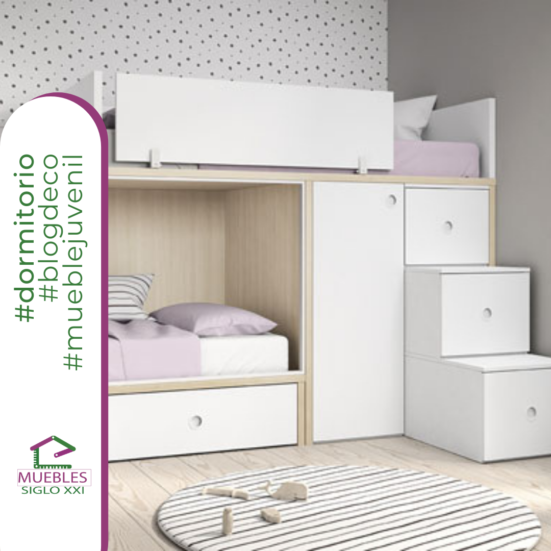 Habitación juvenil con cama litera con cajones + armario y