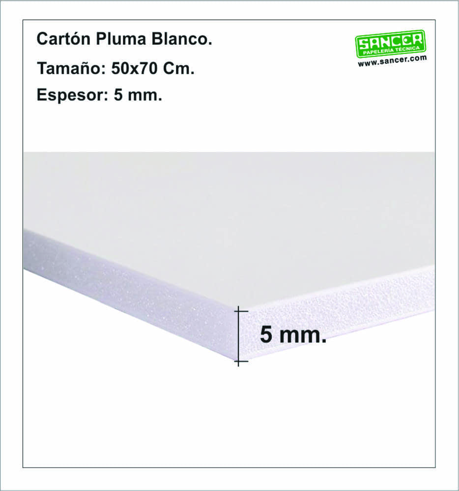 Cartón Pluma Blanco 50x70Cm 5mm.